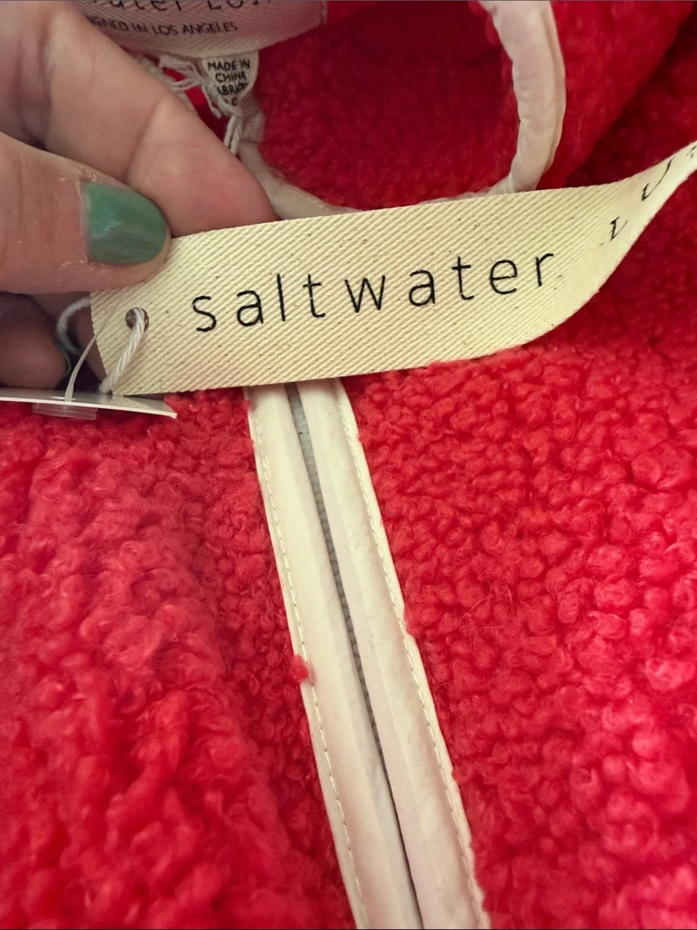 saltwater LUXE Red Sherpa Zip Jacket with White Trim